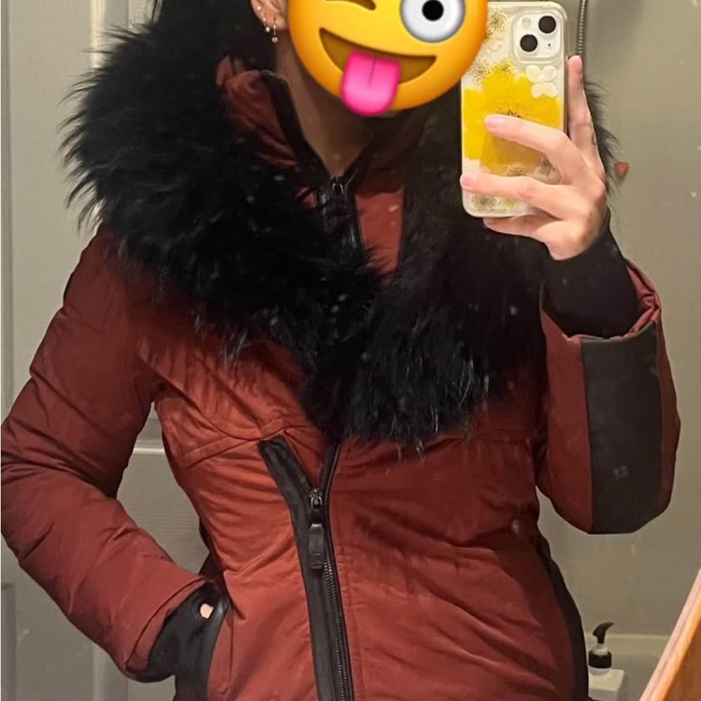 Women's rudsak jacket medium rust color with black real fur